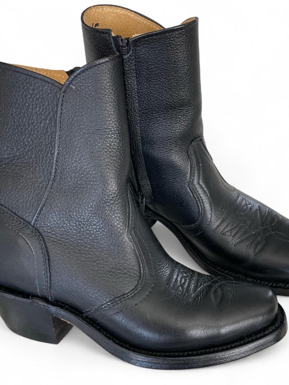 Boulet Black Leather Ankle Cowboy Booties